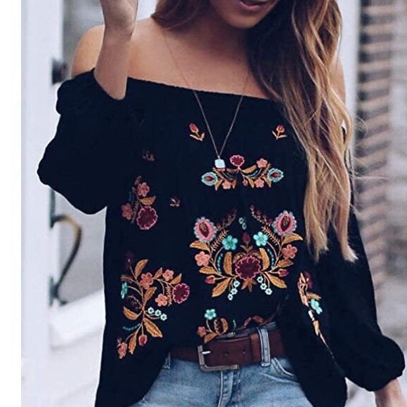 LAST ONE SALE black embroidered floral blouse - Picture 2 of 16